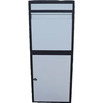 Poštovní schránka box na balíky s přepadovou lištou, černá a bílá - privátní "parcel box", rozměr 410 x 385 x 1020 mm, tl. mat. 0,8 mm, velikost balíku 320 x 300 x 260 mm, barva - černé tělo + bílý vhod