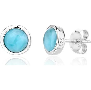 Náušnice Bealio BEALIO 14314 Stříbrné náušnice KULATÉ larimar 7 mm 03-14314-4057