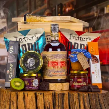 Dárkový potravinový koš Bedna s páčidlem, Bedna pro muže, Dárky pro muže Standardní víko