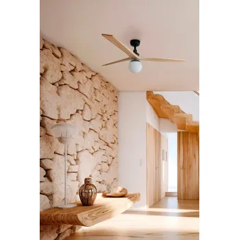 KLIM M stropní ventilátor, černá/světlý dub DC E27 - FARO