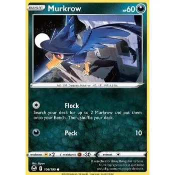 Karetní hra Pokémon SIT 106/195 Murkrow - Silver Tempest Stav: Near Mint, Verze: REVERSE HOLO