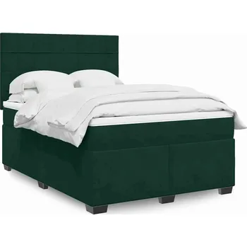 Postel vidaXL Box spring postel s matrací 140 x 200 cm samet [3293230] Barva: Tmavě zelená