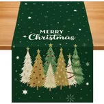 Lněný vánoční běhoun STARLIT TREES 33x180 cm, zelený 239099752