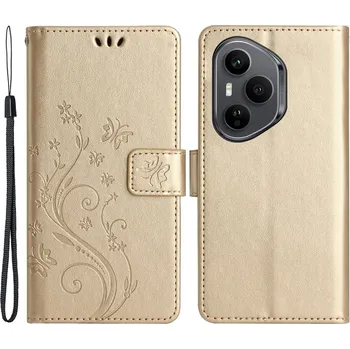 Pouzdro na mobilní telefon Flowers knížkové pouzdro na Honor 400 Pro - zlaté