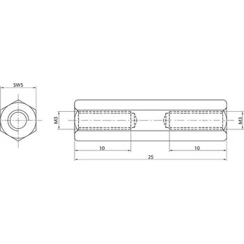 Závitová tyč econ connect D3X25I5MH distanční čep M3 M3 mosaz (poniklovaná) 1 ks