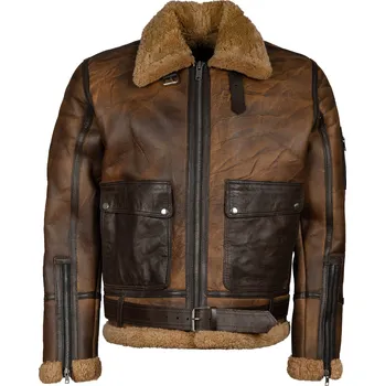 Pánský bomber Pánská Kožená Zimní Bunda Bomber Brook Pravý Kožíšek Brixton Hnědá Velikost: 5XL