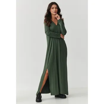 Dámské šaty Viskózové maxi šaty s rozparky M895 Barva: Khaki, Velikost: 2XL/3XL