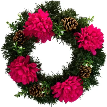 Věnec Dušičkový věnec s tm. fialovými chryzantémami Ø30 cm