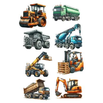 Jedlá dekorace na dort Jedlý tisk – Realistické stroje a těžká technika A4 Jedlý papír