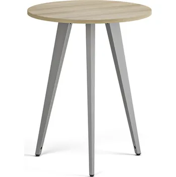 Konferenční stolek Konferenční stůl PRIMO VIBE, průměr 60 cm, šedostříbrná podnož, dub přírodní