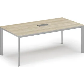 Psací stůl Jednací stůl PRIMO INVITATION, 200x100 cm, dub přírodní + stolní zásuvka TYP II, stříbrná