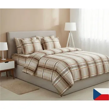 Povlečení Kvalitex Bavlněné povlečení Káro hnědé 140 x 220, 70 x 90 cm knoflík