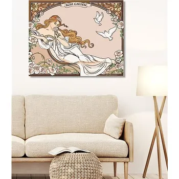 Diamantové malování Diamondi - REPRODUKCE ŽENA ZAHRADA RŮŽÍ (ALFONS MUCHA), 40x50 cm, vypnuté plátno na rám