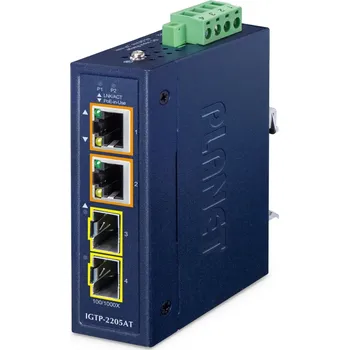 Switch PLANET IP30 Compact size 2-Port IGTP-2205AT konvertor síťové kabeláže Modrá