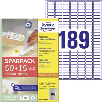 Kotouček do pokladny a tiskárny štítků Avery-Zweckform L4731REV-65 univerzální etikety 25.4 x 10 mm papír bílá 65 listů přemístitelné inkoustová tiskárna, laserová tiskárna, barevná laserová