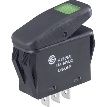 vypínač TRU COMPONENTS 1587862 kolébkový spínač TC-R13-258B B/G 14 V/DC 21 A 1x vyp/zap IP66 s aretací 1 ks