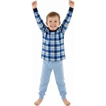 Chlapecké pyžamo ESITO | Chlapecké pyžamo tmavé modré kostky - tmavé modré kostky / 98