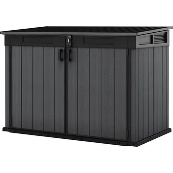 Zahradní úložný box Velký venkovní box na kola / gril / popelnice / sport. potřeby, tmavě šedý, uzamykatelný, 191x133x109 cm