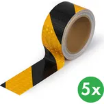 Reflexní výstražná páska 50 mm x 10 m, balení 5 ks, černo-žlutá