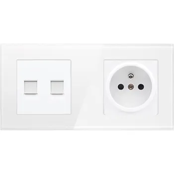 Elektrická zásuvka SRAN Elektrická zásuvka 230V+2xRJ45 zásuvka 2xRJ45 v širokém rámečku 172mm, sklo bílý