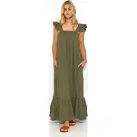 Maxi šaty s volány M817 Barva: Khaki, Velikost: M