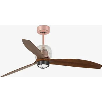 DECO FAN M LED, měď/dřevo, stropní LED ventilátor s DC motorem - FARO
