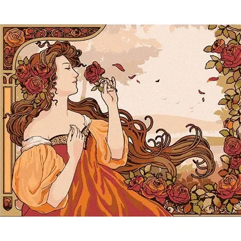 Diamantové malování Diamondi - REPRODUKCE ŽENA A RŮŽE (ALFONS MUCHA), 40x50 cm, vypnuté plátno na rám