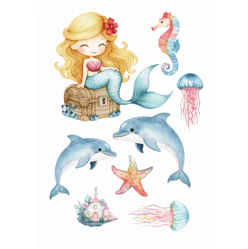 Přisada na vaření a pečení Jedlý papír – Mořská panna a přátelé z hlubin A4 Fondánový list