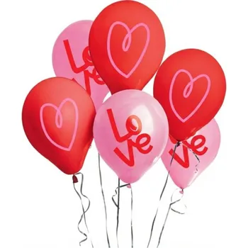 Balónky latexové Love a srdce růžovo-červené 6 ks