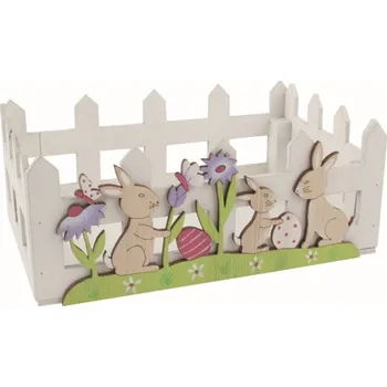 Ohrádka dřevěná Velikonoční zajíci bílá 16 x 6,5 x 10 cm