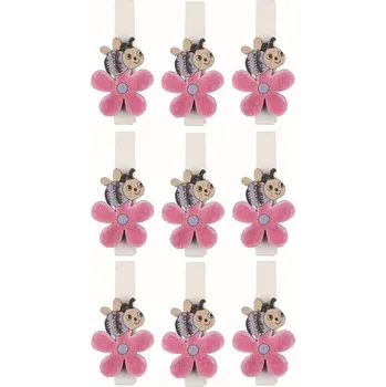 Včelka na kytce fialová dřevěná 2 x 2,5 x 0,3 cm na kolíčku, 9 ks v sáčku