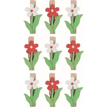 Kytka dřevěná 3,5 x 2,5 x 0,3 cm na kolíčku, 9 ks v sáčku