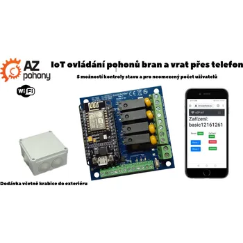 AZP0122 Wi-Fi IoT ovladač základní - jednoduché ovládání brány z mobilního telefonu, základní verze; 4 výstupy, 2 vstupy