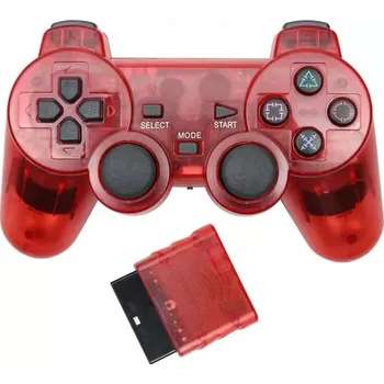 Gamepad Bezdrátový ovladač pro PlayStation 2 (PS2) – červený transparentní