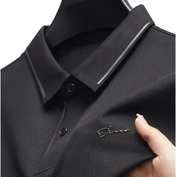 Pánské tričko Pánská polokošile krátký rukáv s límečkem a knoflíky Jednobarevné elegantní tričko z polyesteru a spandexu černá XXS