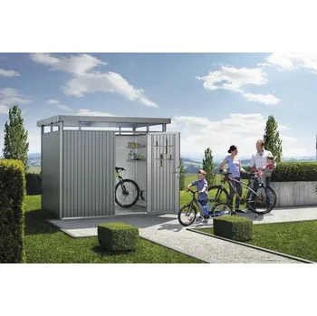 Zahradní domek Plechový zahradní domek Biohort HighLine H2 jednokřídlé dveře 254 x 174 cm šedý křemen metalický