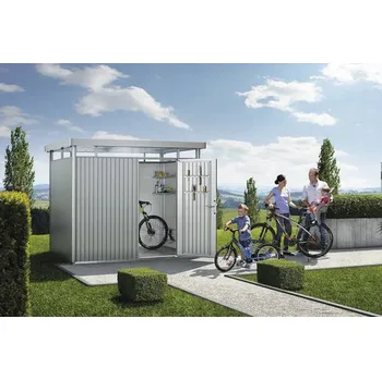 Zahradní domek Plechový zahradní domek Biohort HighLine H1 jednokřídlé dveře 254 x 134 cm stříbrný metalický