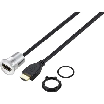 Elektrická zásuvka TRU COMPONENTS TC-11980456 Zásuvka HDMI panelového adaptéru HDMI zásuvka HDMI zástrčka stříbrná Pólů: 1 Délka kabelu: 90 cm Množství: 1 ks
