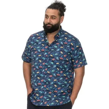 Pánská košile Velká pánská košile s krátkým rukávem s vzorem Duke D555 Hartlepool tmavě modrá (5XL)