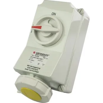 Elektrická zásuvka Průmyslový bezpečnostní zámek barva Žlutá, orientace těla: Rovný spínatelný, IP67 Zásuvka, formát pólů: 2P plus E, 32A, 110 V