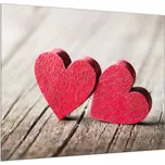 Glasdekor Ochranná deska dvě růžové srdce, dřevěný stůl Rozměr V/Š: 60x60 cm, Lepení na zeď: S lepením na zeď