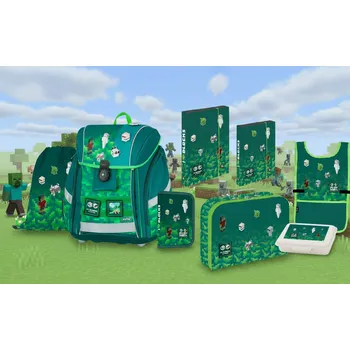 Školní batoh Oxybag Školní set 8ks PREMIUM LIGHT Playworld ve stylu Minecraft sada batoh, penál a doplňky 0-75726/08