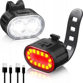 Cyklosvítilna LED SVĚTLO NA KOLO PŘEDNÍ + ZADNÍ, USB, NA ŘÍDÍTKA
