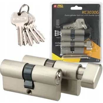 Vložky do dveří 30x30 + 30x30 KNOFLÍK jeden klíč NIKL VLOŽKA DO DVEŘÍ x2