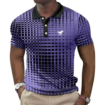 Pánská móda Pánská polokošile s límečkem a knoflíky Krátký rukáv Jednoduchý vzor Potisk koně na hrudi Polyester Styl pro každý den fialová XS