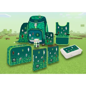 Školní batoh Školní set 9ks OXY Sherpy Playworld ve stylu Minecraft sada batoh, penál a doplňky 0-24826/09/01