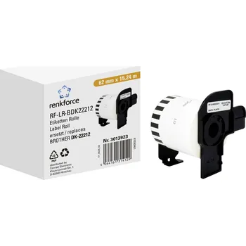 Tiskárna štítků Renkforce etikety v roli kompatibilní náhradní Brother DK-22212 62 mm x 15.24 m papír bílá 15.24 m trvalé Kontinuální štítky RF-6027846