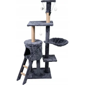ŠKRABADLO PRO KOČKY PELÍŠEK VĚŽ S ŽEBŘÍKEM A HRAČKAMI 5 ÚROVNÍ GRAFITOVÉ