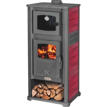 Krbová kamna Litinová krbová kamna na dřevo Roma G s troubou na pečení - 13 kW - Red + příslušenství