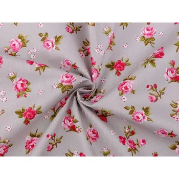 Bavlněná látka / plátno růže METRÁŽ - 3 šedá světlá růžová